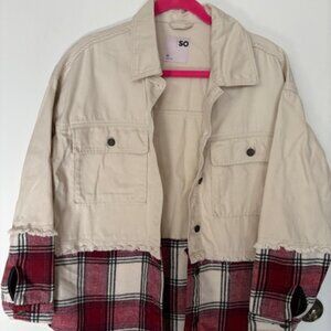 WOMEN SO CREAM JEAN JACKET FLANNEL BUTTON DOWN JACKET. SZ. M (runs big)